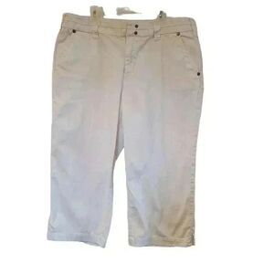 Khaki's & Co Women's White Cotton/Spandex Capris with Slits in the hem